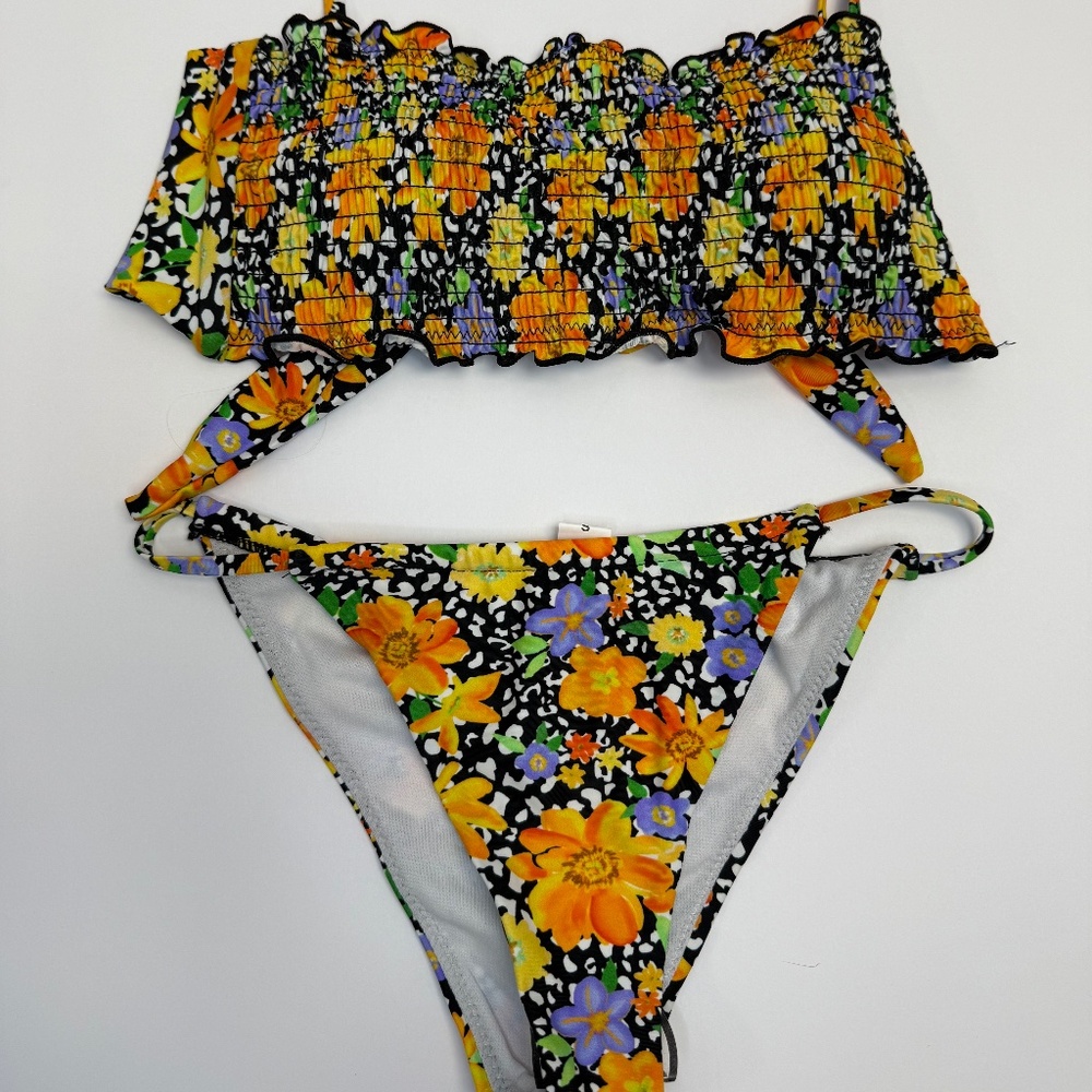 Heat Swimwear Smocked Bandeau Bikini set with string bottoms size S